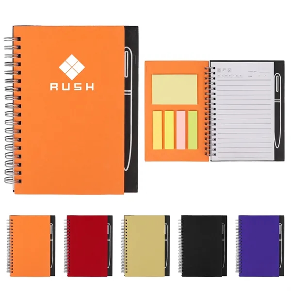 Pocket Spiral Notebook W/ Magnetic Pen Holder & Sticky