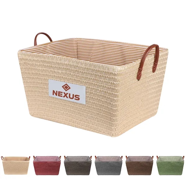 Large Collapsible Storage Basket Bin W/ Leather Handle