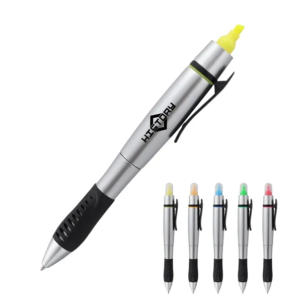 2 in 1 Plastic Ballpoint Pen W/ Highlighter