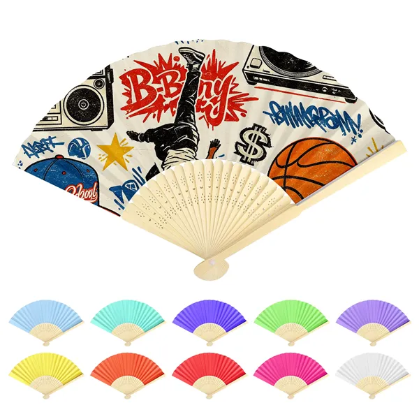 8.3"x15" Full Color Paper Folding Hand Fans W/ Bamboo Frame