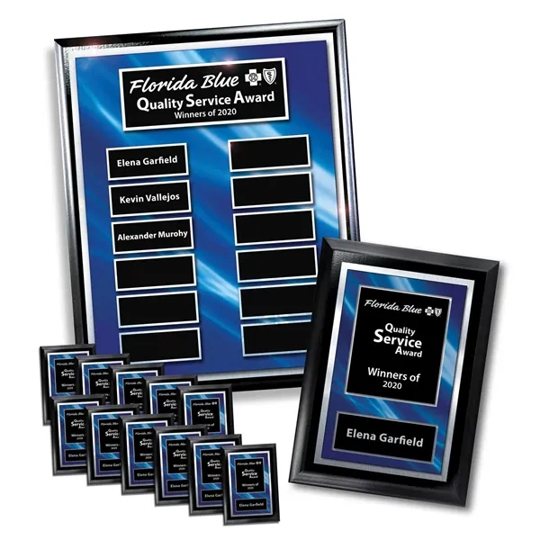 Easy Perpetual Ebony Layered Blue and Silver Border Plaque