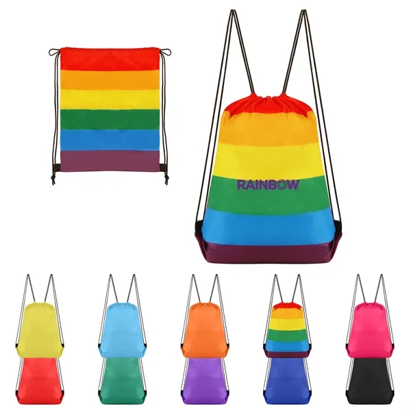 Medium Size 210D Polyester Rainbow Drawstring Bag 16.9"x14"