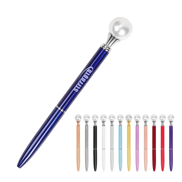 Retractable Black Ink Metal Ballpoint Pen W/ Pearl Top