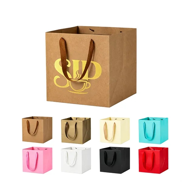 Matte Laminated Paper Gift Tote Bag W/Ribbon Handle