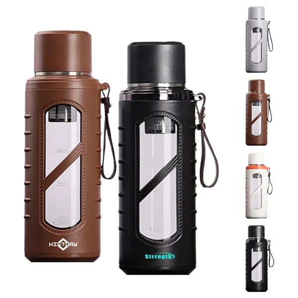 34OZ Large Glass Water Bottle W/ Sleeve&LED Display