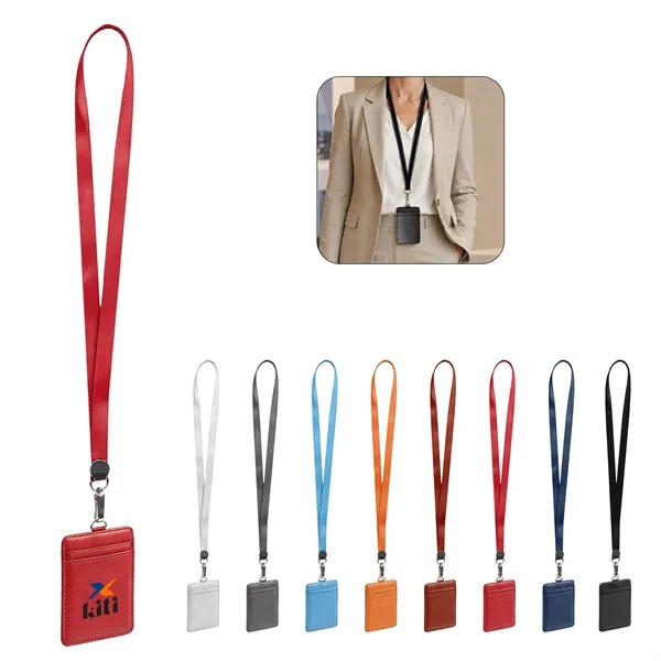 Premium Leather ID Card Badge Holder W/ Lanyard