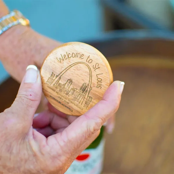 Wood Bottle Opener - Round With Metal Jaw On Back