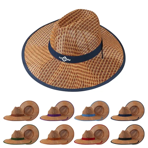 Summer Wide Brim Straw Cowboy Hat W/ Adjustable Strap