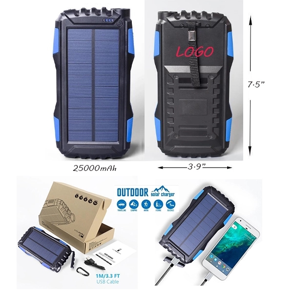 25000 mAh Waterproof Solar Charger With Carabiner
