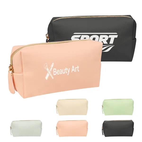 Portable PU Leather Zipper Cosmetic Pouch Makeup Bag