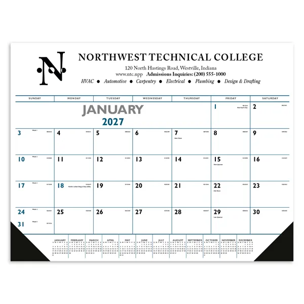 Triumph® Calendars Blue & Black Desk Pad with Vinyl Corners