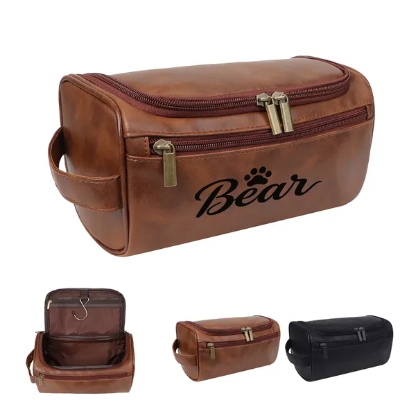 Premium Leather Travel Toiletry Bag W/ Hanging  Hook