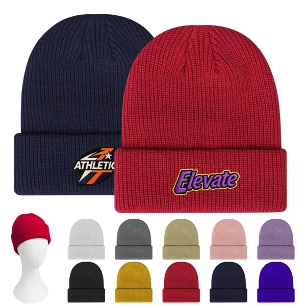 Classic Acrylic Ribbed Knit Beanie Hat W/ Cuff