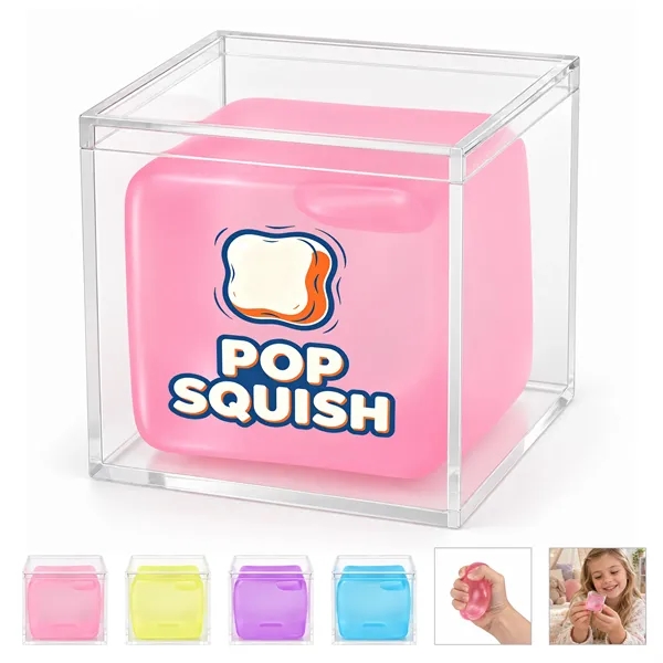 2" Squishy Ice Cube Fidget Toy W/ Clear Acrylic Box