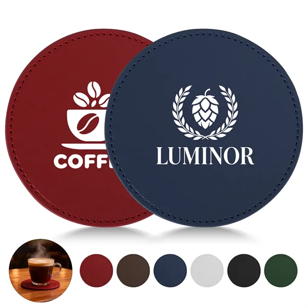 4" Round Hard PU Leather Coaster For Drinks