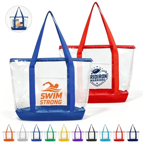 Large Stadium Approved Clear Tote Bag W/ Zipper Closure