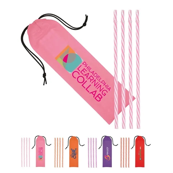 Reusable Straws in Full Color Drawstring Pouch