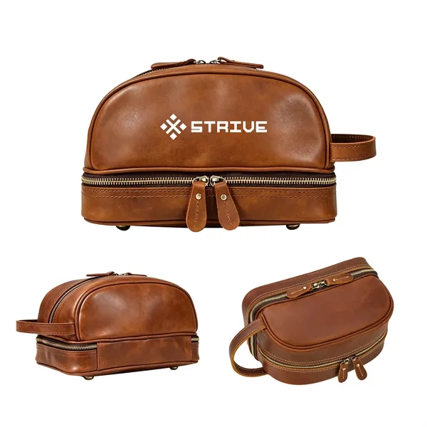 Two Layer Vintage Leather Travel Toiletry Bag For Men