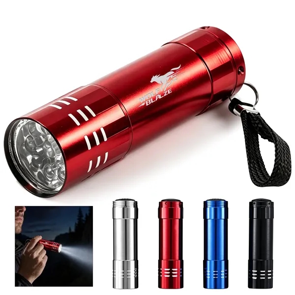 9 LED Mini Aluminum Flashlight W/ Lanyard