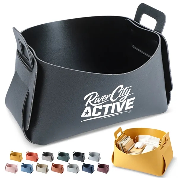 Foldable Leather Storage Basket Small Desktop Organizer