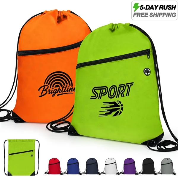 5 Day Rush Oxford Drawstring Backpack W/ Pocket&Ear Bud Port