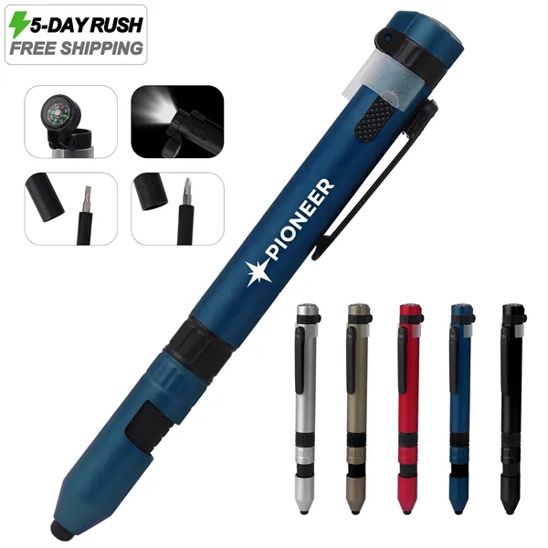 5 Day Rush 7 In 1 Multifunction Tool Pen W/ Stylus&Compass