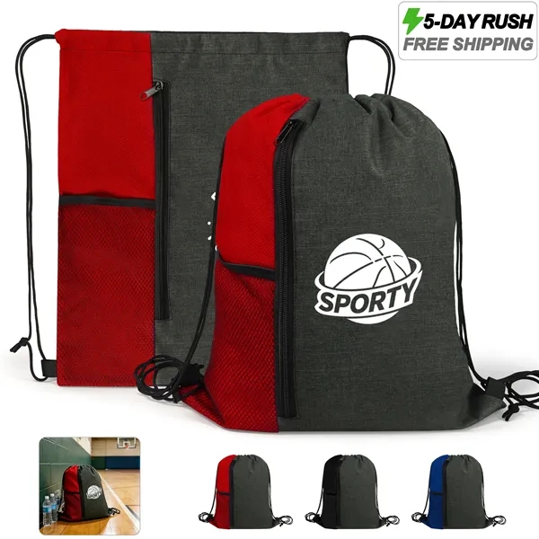 5 Day Rush Sports Drawstring Backpack W/Zipper Pocket