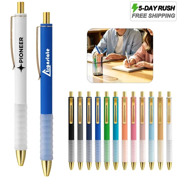 5 Day Rush Plastic Retractable Ballpoint Pen W/Rubber Grip