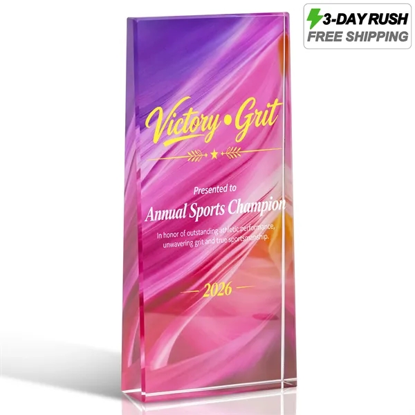 3 Day Rush Custom Crystal Award Trophy W/ Color Back Sticker