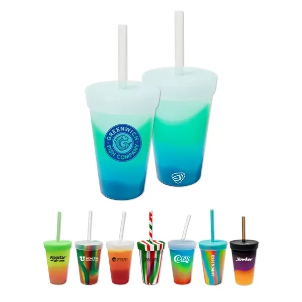 16 OZ Silicone Tumbler with Lid & Straw