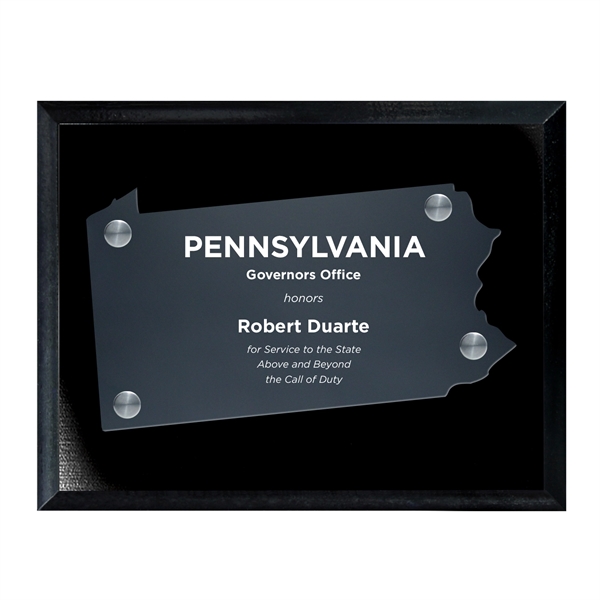 Frosted Acrylic State Cutout on Black Plaque