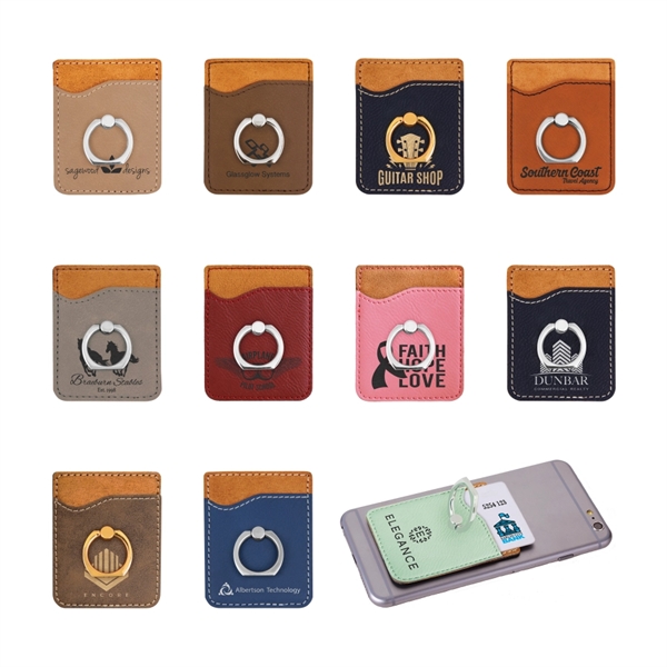 Light Brown Leatherette Phone Wallet with Silver Ring