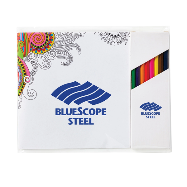 Deluxe 7" x 7" Adult Coloring Book & 8-Color Pencil Set