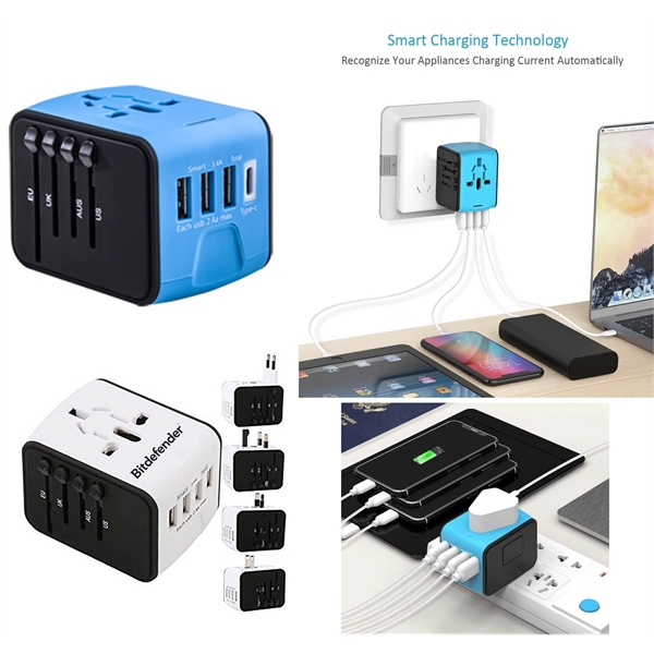 World Adapter with 3 USB-Ports and 1 Type-C Port
