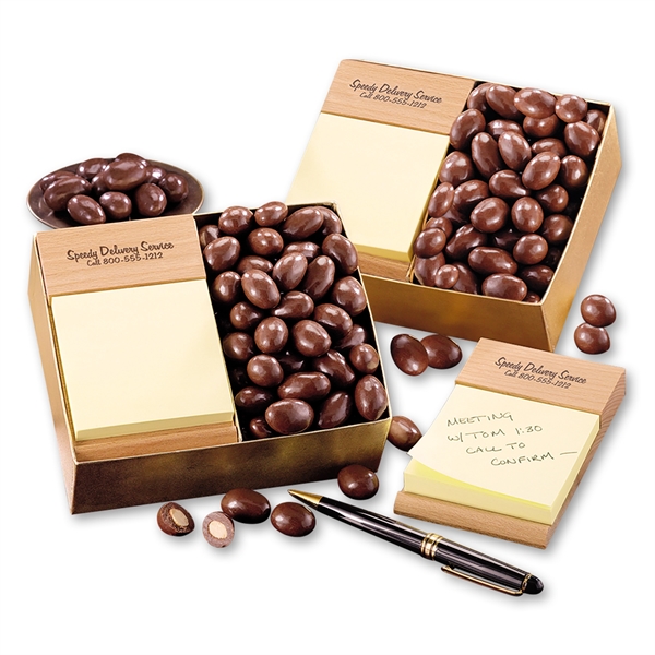 Beech Sticky Note Holder with Chocolate Covered Almonds
