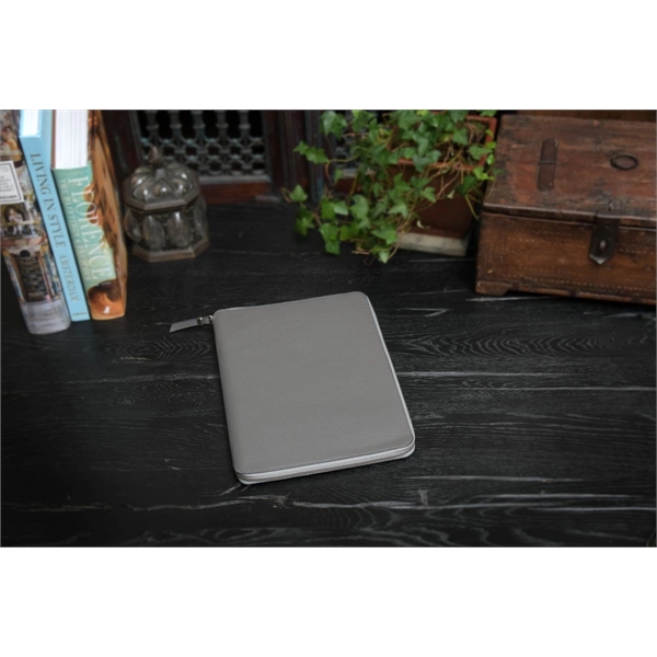 Pebble Leather Large-Size Zippered Padfolio - Pewter Gray