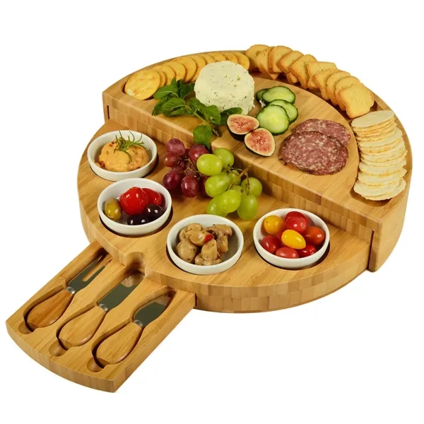 Patented Two Level Bamboo Charcuterie Board Set 16" Diameter