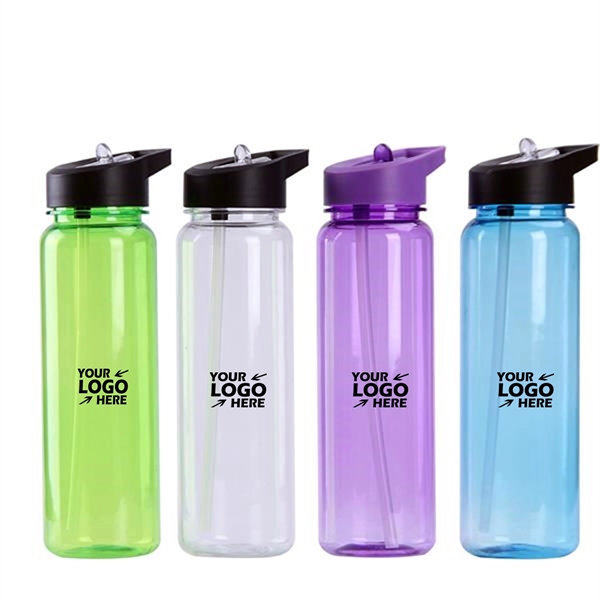 Plastic Straw Sports Water Bottle