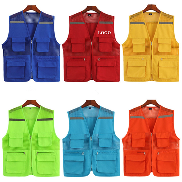 High Visibility Strip Workwear with Zipper Breathable Mesh C