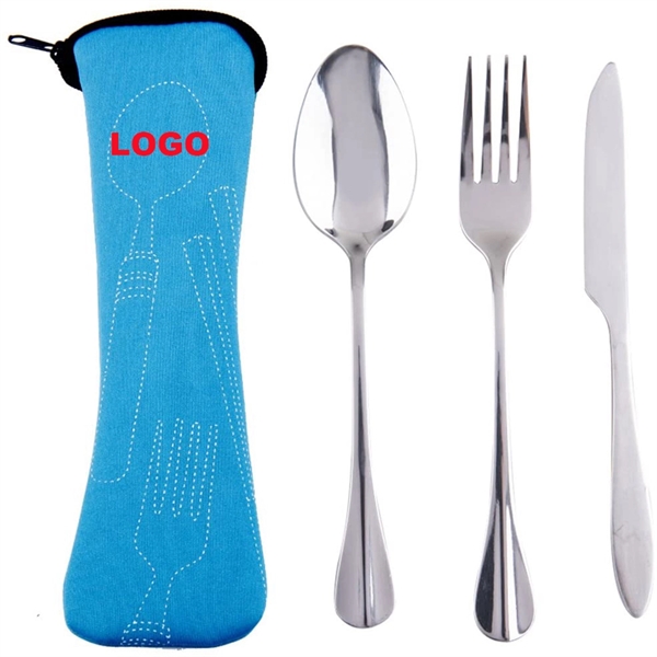 Camping Utensil Spoon Fork Knife Set With Neoprene Case