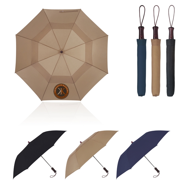 44" Foldable Umbrella with a Wooden Handle