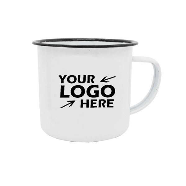 12oz Tin Camp Mug White Body Black Rim High Quality