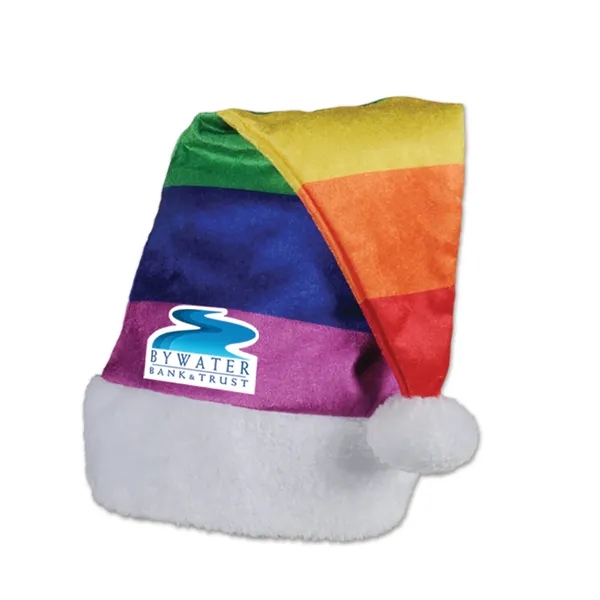 Rainbow Velvet Santa Hat w/ White Plush Trim
