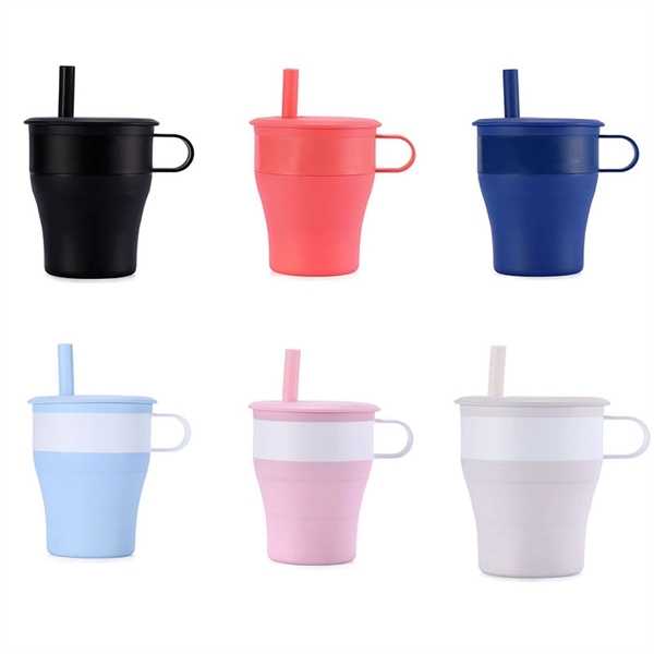Collapsible Silicone Travel Cup W/  Straw