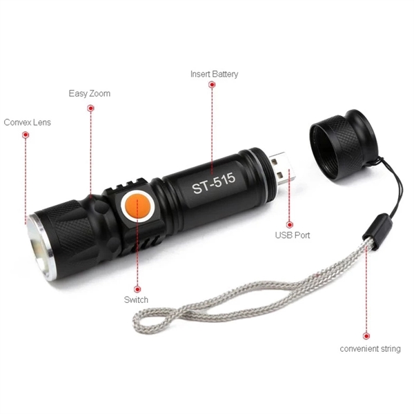 3 Modes Rechargeable Zoom Flashlight