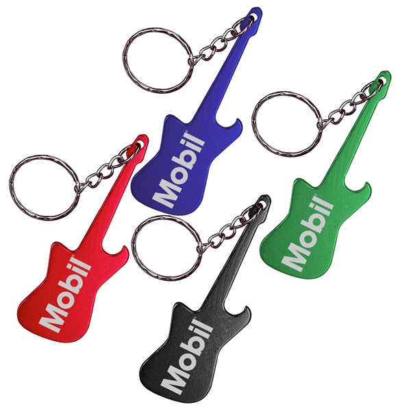 Guitar Shaped Aluminum Bottle Opener with Keychain
