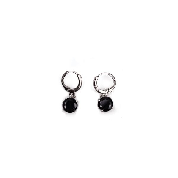 Round Cut Crystal Solitaire Earrings in Black Onyx