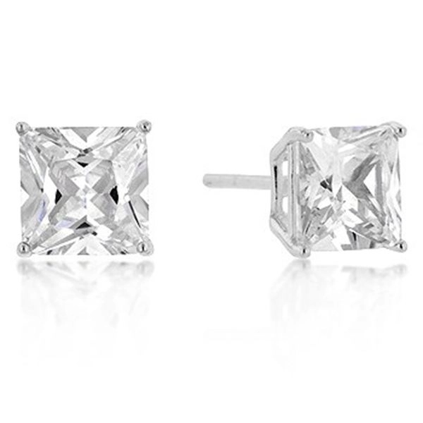 Sterling Silver 7mm Princess Cut CZ Stud Earrings