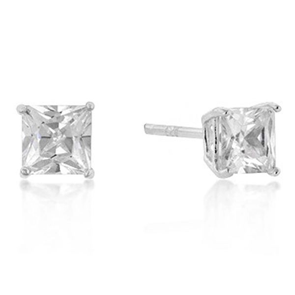 Princess Cut Cubic Zirconia Studs in Silver