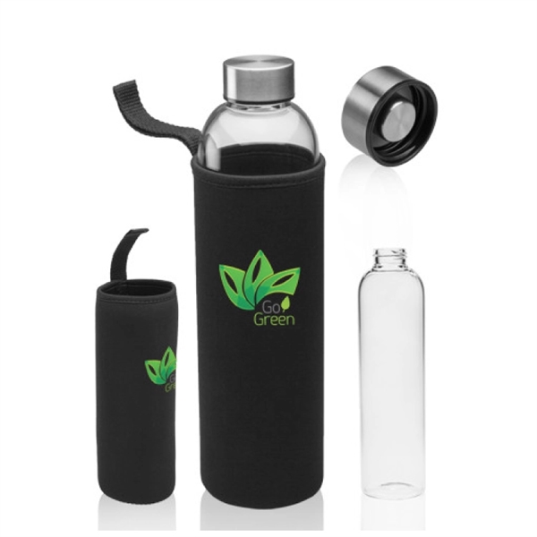34 oz. Glass Water Bottle with Carrying Pouch - BPA Free